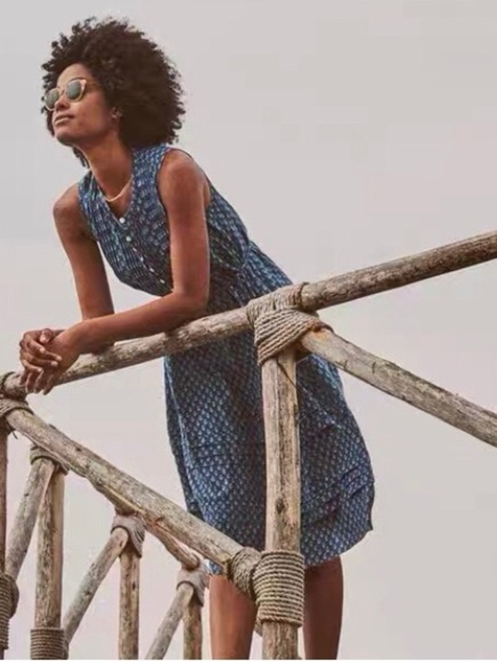 Faherty Blue Sleeveless Button-Front Summer Dress